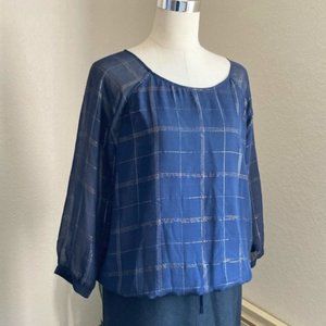 Sessun silk metallic Sheer back windowpane plaid Blouse Top